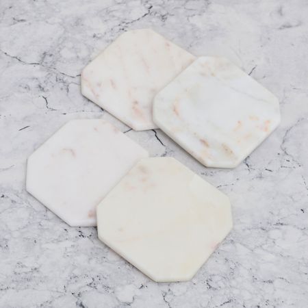 Modern White Coloured Marble Coasters - Pack of 4